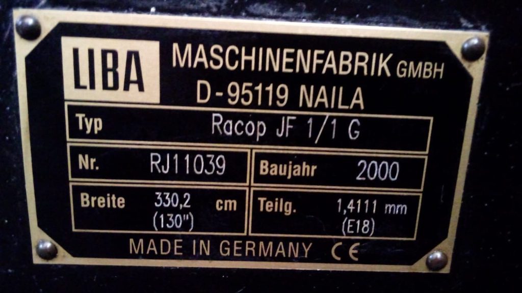 Raschel Warp Knitting Machine LIBA Racop Racop JF 1/1 G year 2000 